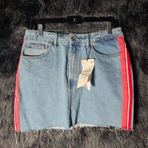 Zara Womens Side Stripe Raw Hem Denim Skirt Size L New With Tags